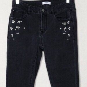 Kensie Gray Faux Pearls and Rhinestone Accent Jeans